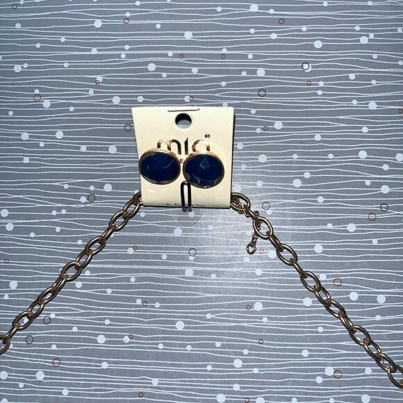 Mia 22” Pendant Necklace Tri Colored Gems & Earrings Gold Fringe - Picture 7 of 11